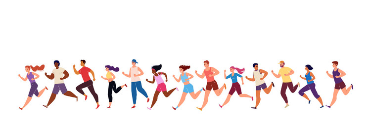Group marathon runners characters Royalty Free Vector Image