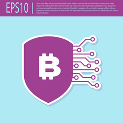 retro purple shield with bitcoin icon isolated vector image