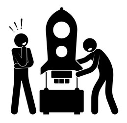 Stick figure engineers are assembling model vector