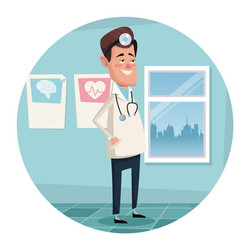 Circular frame with color scene hospital room Vector Image