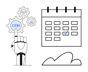 robotic hand interacting with crm gear icon vector image