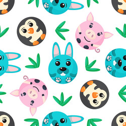 Seamless pattern of penguin rabbit pig vector
