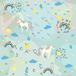 Seamless unicorn pattern with clouds rainbows vector