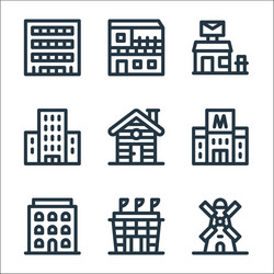 urban building line icons linear set quality vector image