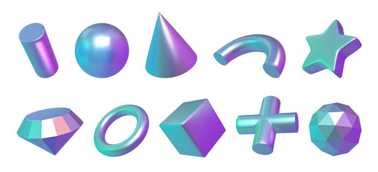3d shapes abstract holographic objects circle vector image