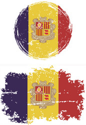 andorran round and square grunge flags vector image