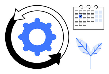 gear with circular arrows calendar and leaf vector image