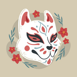 hand drawn flat design kitsune mask vector