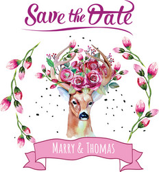 Watercolor Deer Save the Date Vector Image