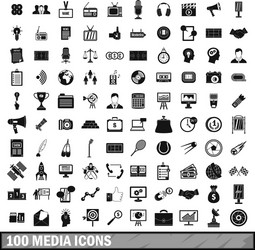 100 media icons set in simple style vector