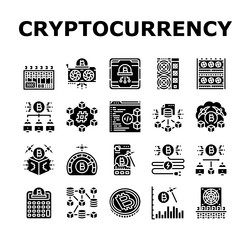cryptocurrency mining blockchain icons set vector image
