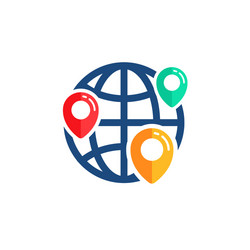 global world with geo location pins icon simple vector image