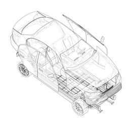 assembling electric car vector