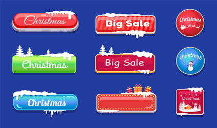 Set of winter theme web push button covered snow vector