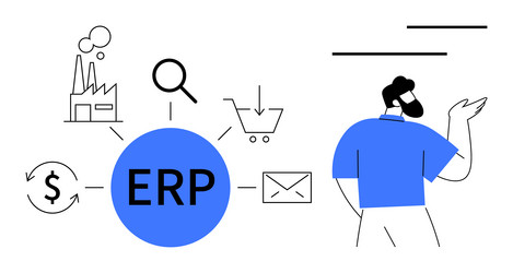 erp system concept with linked business elements vector image