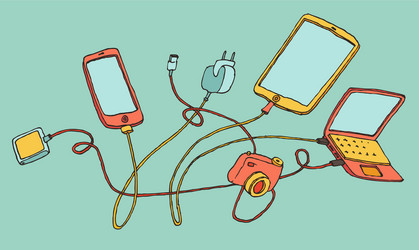 electronic devices cartoon hand drawn vector