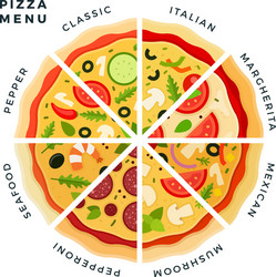 Different types pizza slices vector