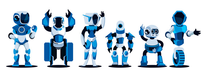 cartoon robots mechanical metal machines bionic vector image