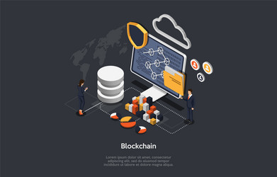 Isometric blockchain teamwork and cryptocurrency vector