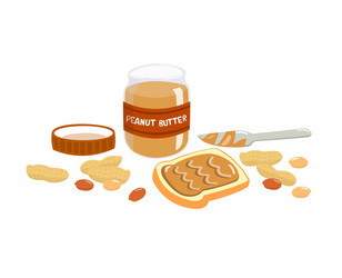 peanut butter spread on bread with knife vector