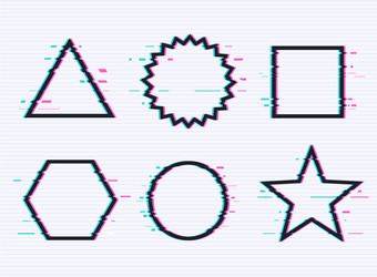 set frames with glitch effect circle triangle vector image