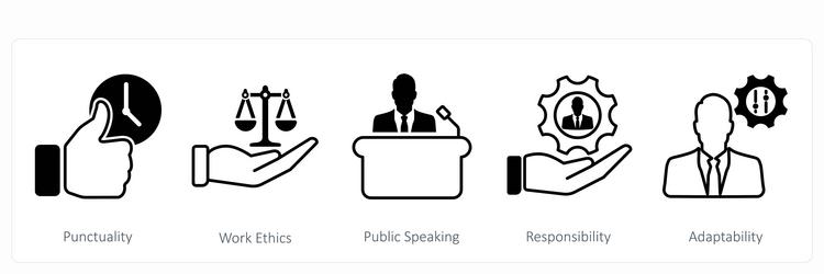 a set of 5 soft skills icons as punctuality work vector image
