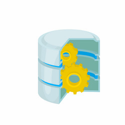 Database with gears icon cartoon style vector