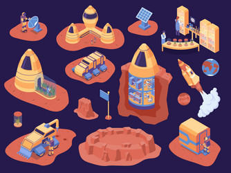 Mars Colonization Icon Set vector image