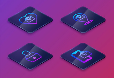 set isometric line heart with text work vector image