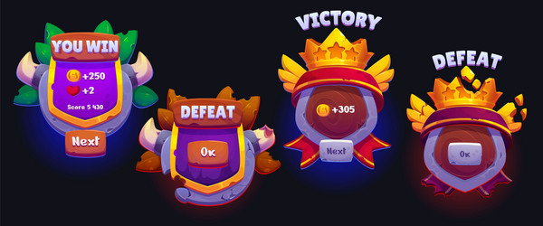 win and lose ui game interface score board button vector image