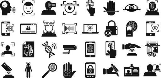 biometric authentication icons set simple style vector