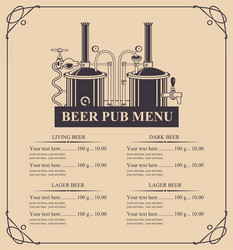 Retro Beer Pub Menu with Price List vector image