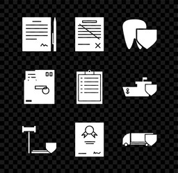 set contract with pen delete file document tooth vector image