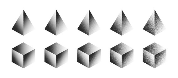 3d pyramid cube stipple abstract shape set vector