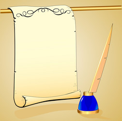 feather and inkwell with empty retinue of the vector image