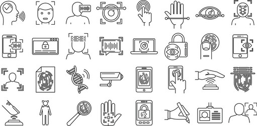 modern biometric authentication icons set outline vector