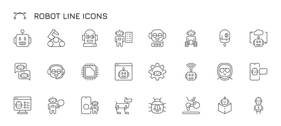 robot line icons outline ai chatbot vector image