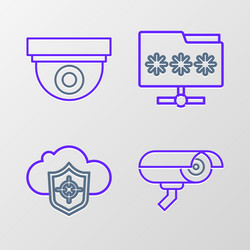 set line security camera cloud and shield folder vector image