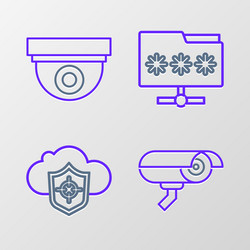 Set line security camera cloud and shield folder vector