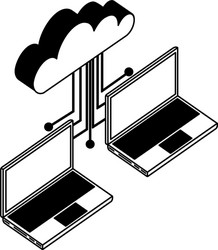 Laptop computer with cloud computing vector