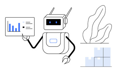 robot presenting data visualization with bar vector image