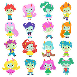 tiny troll characters with different hair color vector