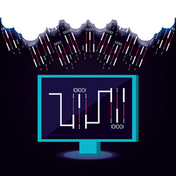 monitor computer with data center icons vector image