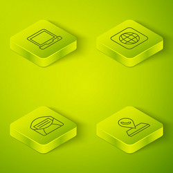 set isometric line worldwide mail and e-mail call vector image