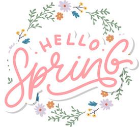 hello spring flowers text background frame vector