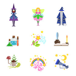 fairytale characters and related to them objects vector