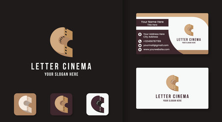 cinema letter c logo and business card design vector