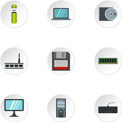computer setup icons set flat style vector image