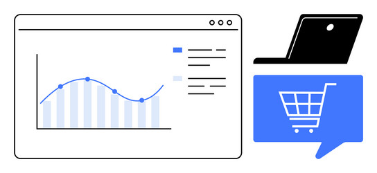data analysis with graph laptop and shopping vector image