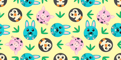 seamless pattern of penguin rabbit pig vector image